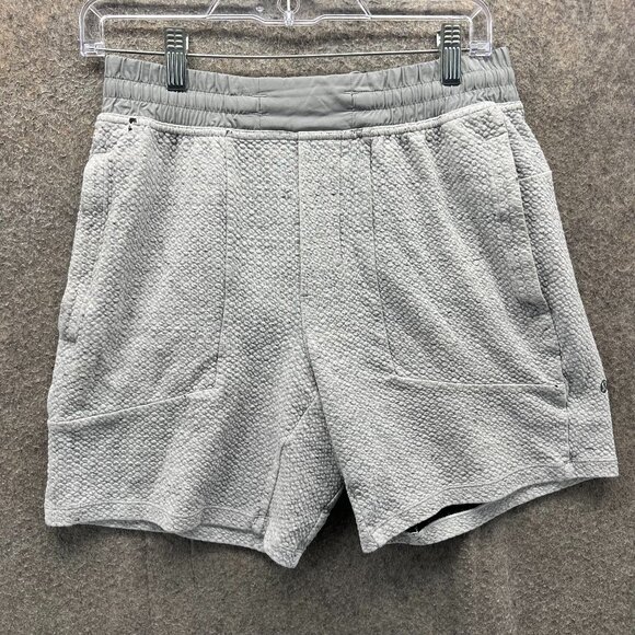 Lululemon Shorts Women 10 Gray High Rise Elastic Waist Pockets Textured Fleece - Picture 1 of 9